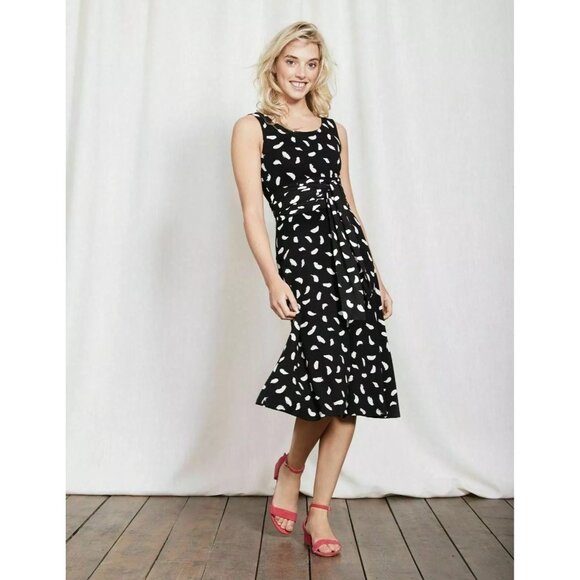 Boden Size 8R Black & White Brushstrokes Sleeveless Tie Waist Ballet Midi Dress - Picture 1 of 16